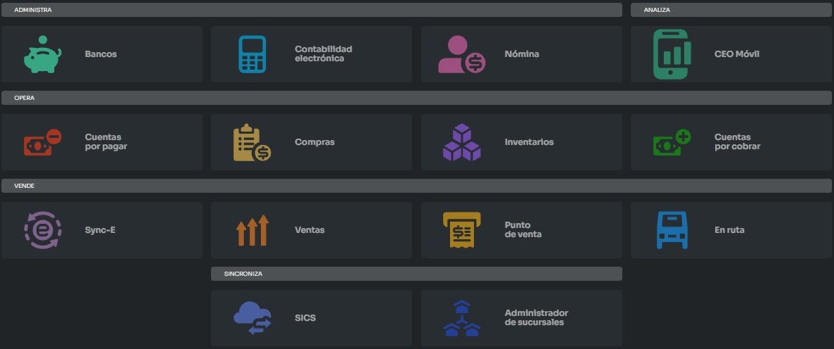 Módulos de Microsip: Bancos, Contabilidad electrónica, Nómina, Compras, Inventarios, Ventas, Punto de venta y más